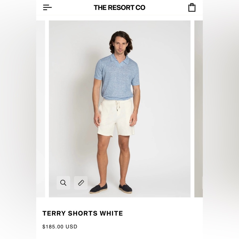 The Resort Co Men's Ivory Terrycloth Shorts, Sz M, drawstring, sides/back pocket
